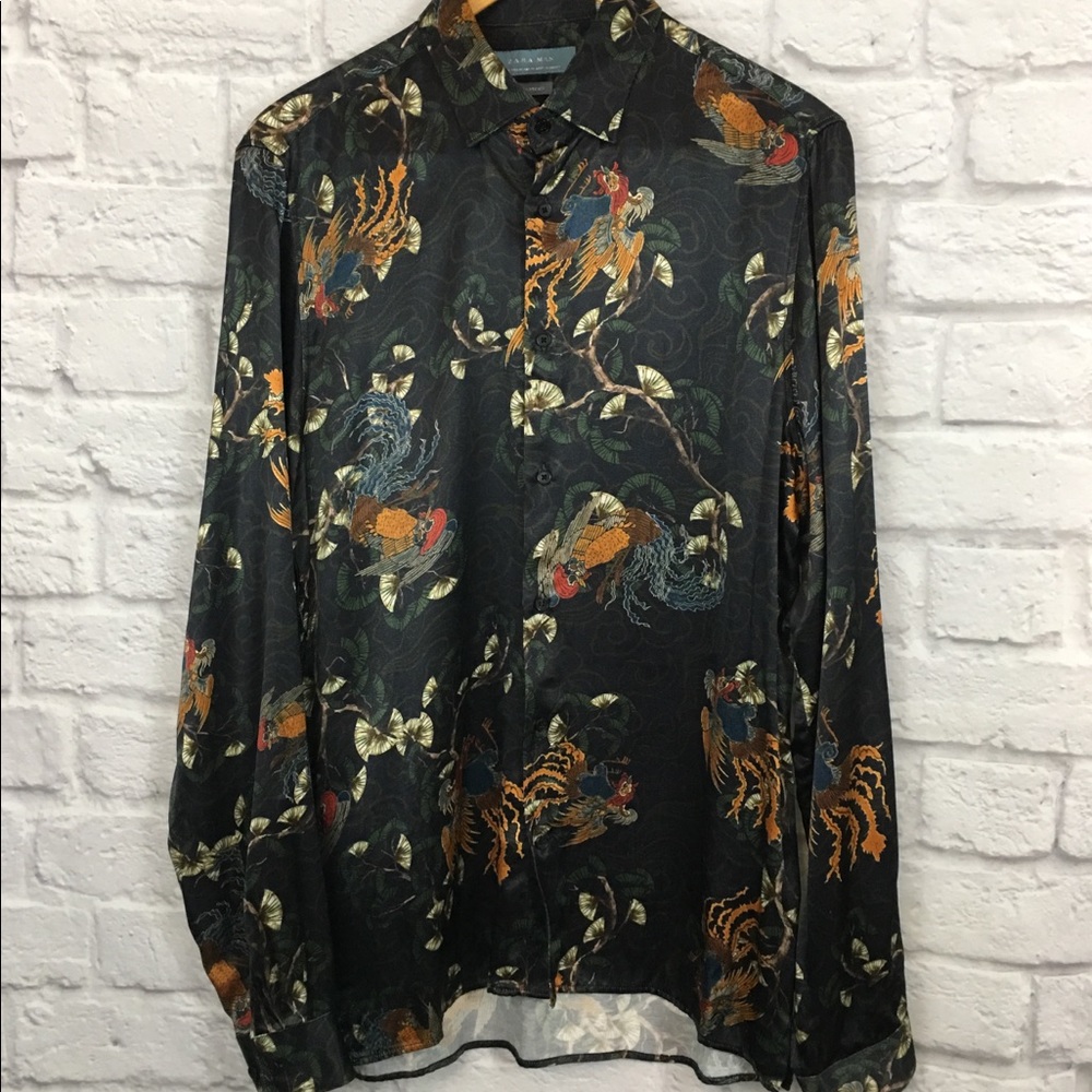Zara Man Men’s Button Front Satin Shirt Size M